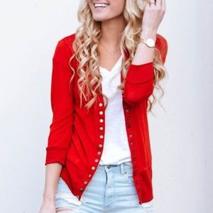 JUST IN: Ruby Red Snap Button Cardigan Medium